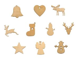 Puidust jõulukaunistuste komplekt 10 tk – naturaalsed dekoratsioonid, 3 mm paksus