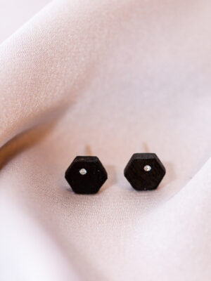 Kõrvarõngad ˙Classic˙ - must matt, hõbedane kristall, puidust (10×10 mm)