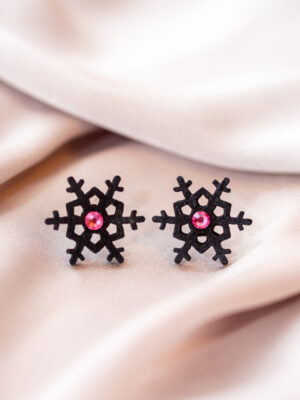 Kõrvarõngad ˙Lumehelbed˙ - must matt, roosa kristall (25x25mm)