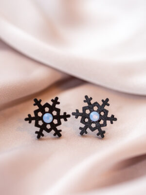 Kõrvarõngad ˙Lumehelbed˙ - must matt, helesinine kristall (25x25mm)