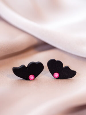 Kõrvarõngad ˙Liblika tiivad˙ – must matt, roosa kristall (12×22 mm)