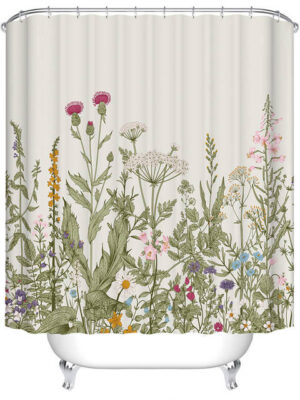 Dušikardin ˙Metsalilled˙ – veekindel polüester, 180×180 cm, plasthaakidega