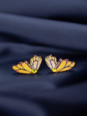 Kõrvarõngad ˙Liblika tiivad˙ - kollane, kristall, puidust (19×11 mm)