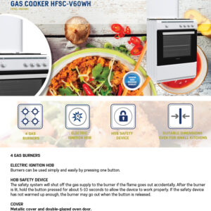 Gaasipliit Heinner HFSC-V60WH, 60 × 60 cm, 4 gaasipõletit, valge