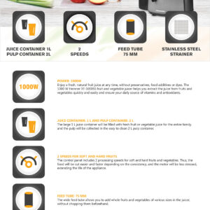 Mahlapress Heinner XF-1000SS, 1000 W, roostevaba teras