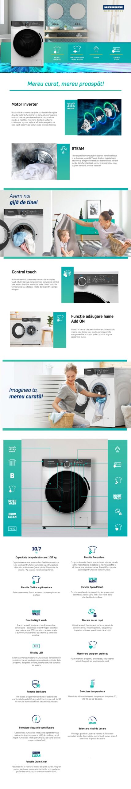 Pesumasin-kuivati Heinner HWDM-M1014IVKB, 10 kg pesu / 7 kg kuivatust Pesumasin-kuivati Heinner HWDM-M1014IVKB, 10 kg pesu / 7 kg kuivatust