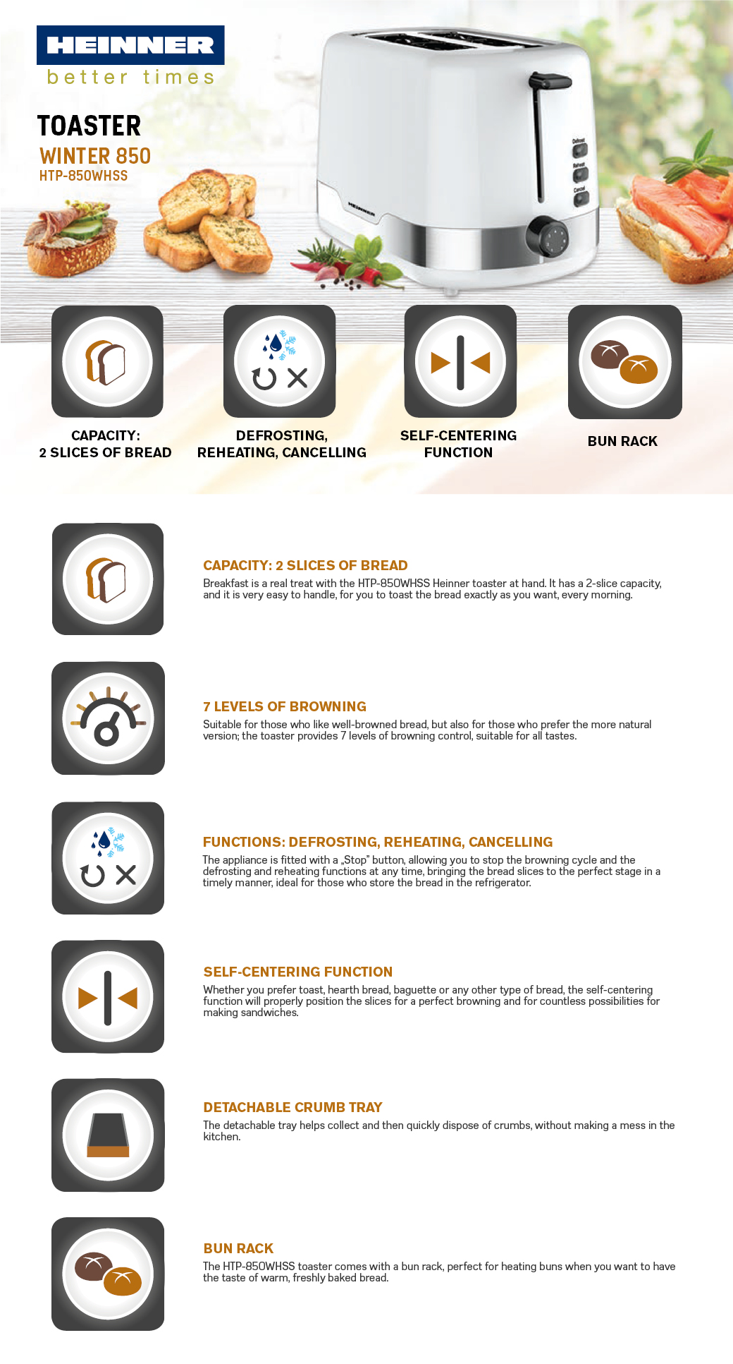 Röster 720–850W HTP-850WHSS HEINNER Röster 720–850W HTP-850WHSS HEINNER