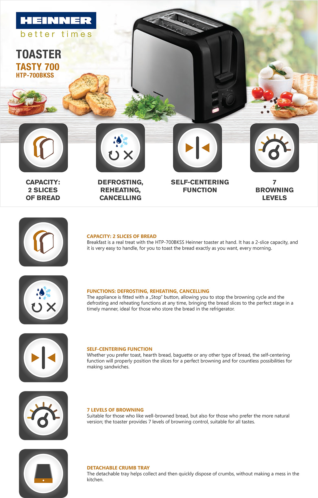 Röster 750W HTP-700BKSS HEINNER Röster 750W HTP-700BKSS HEINNER