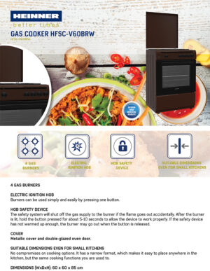 Gaasipliit Heinner HFSC-V60BRW – 60 × 60 cm, pruun