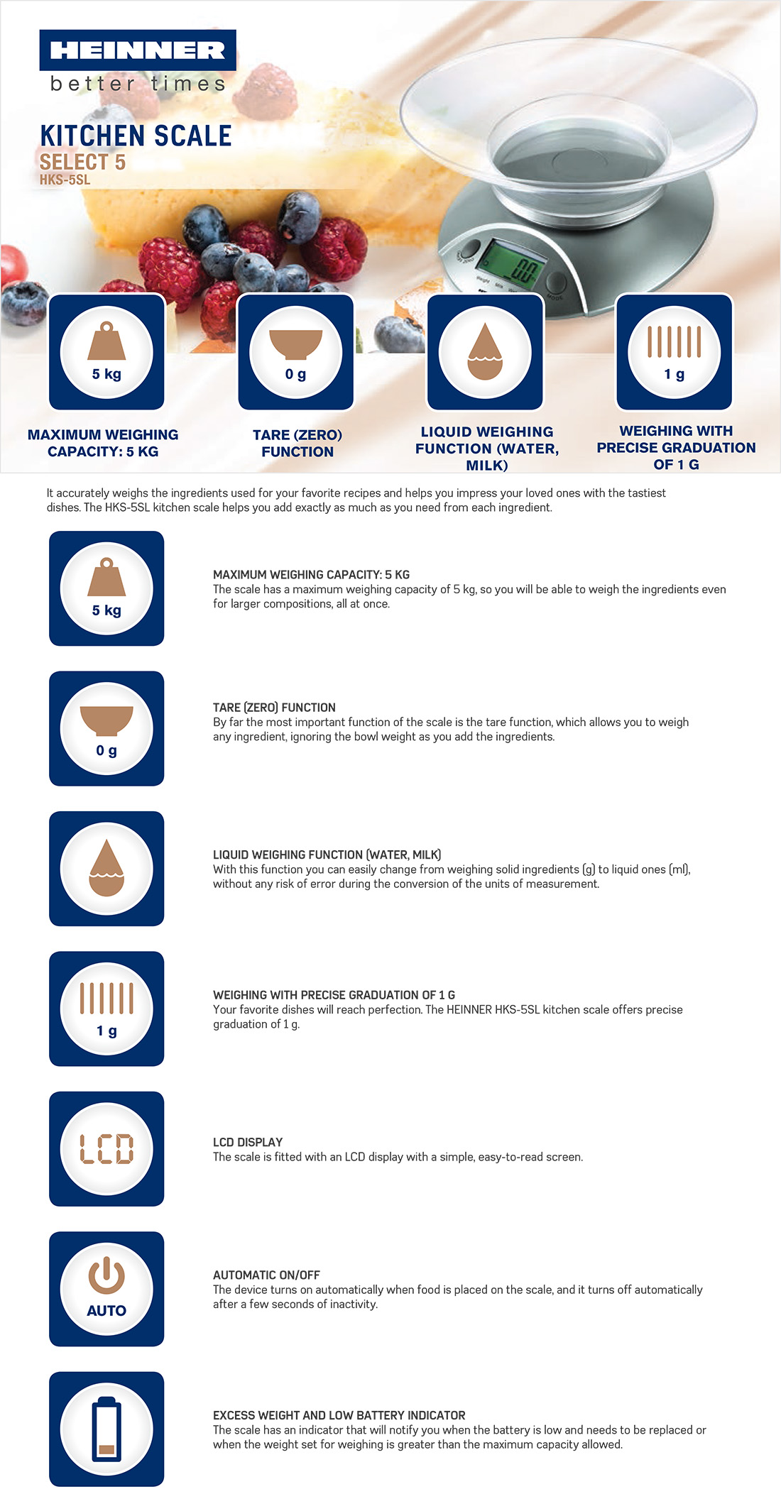 Köögikaal HEINNER Select 5 HKS-5SL – 5 kg Köögikaal HEINNER Select 5 HKS-5SL – 5 kg