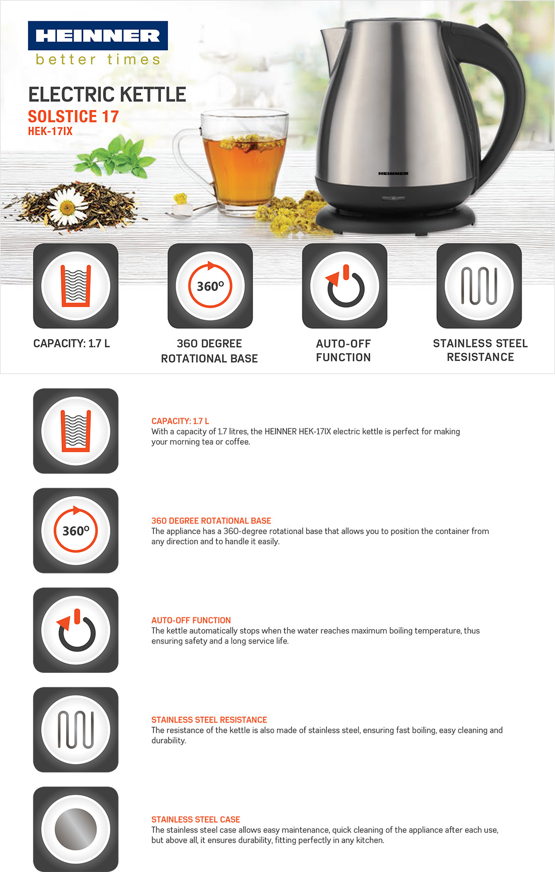Veekeetja HEINNER HEK-17IX – 1850–2200W, 1.7L Veekeetja HEINNER HEK-17IX – 1850–2200W, 1.7L