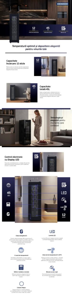 Veinikülmik Heinner HRV-A45DRM12 – 12 pudelit, 45 l, must